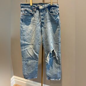 Levi's Wedgie Straight Jeans Size 28 High Rise Distressed Denim Blue